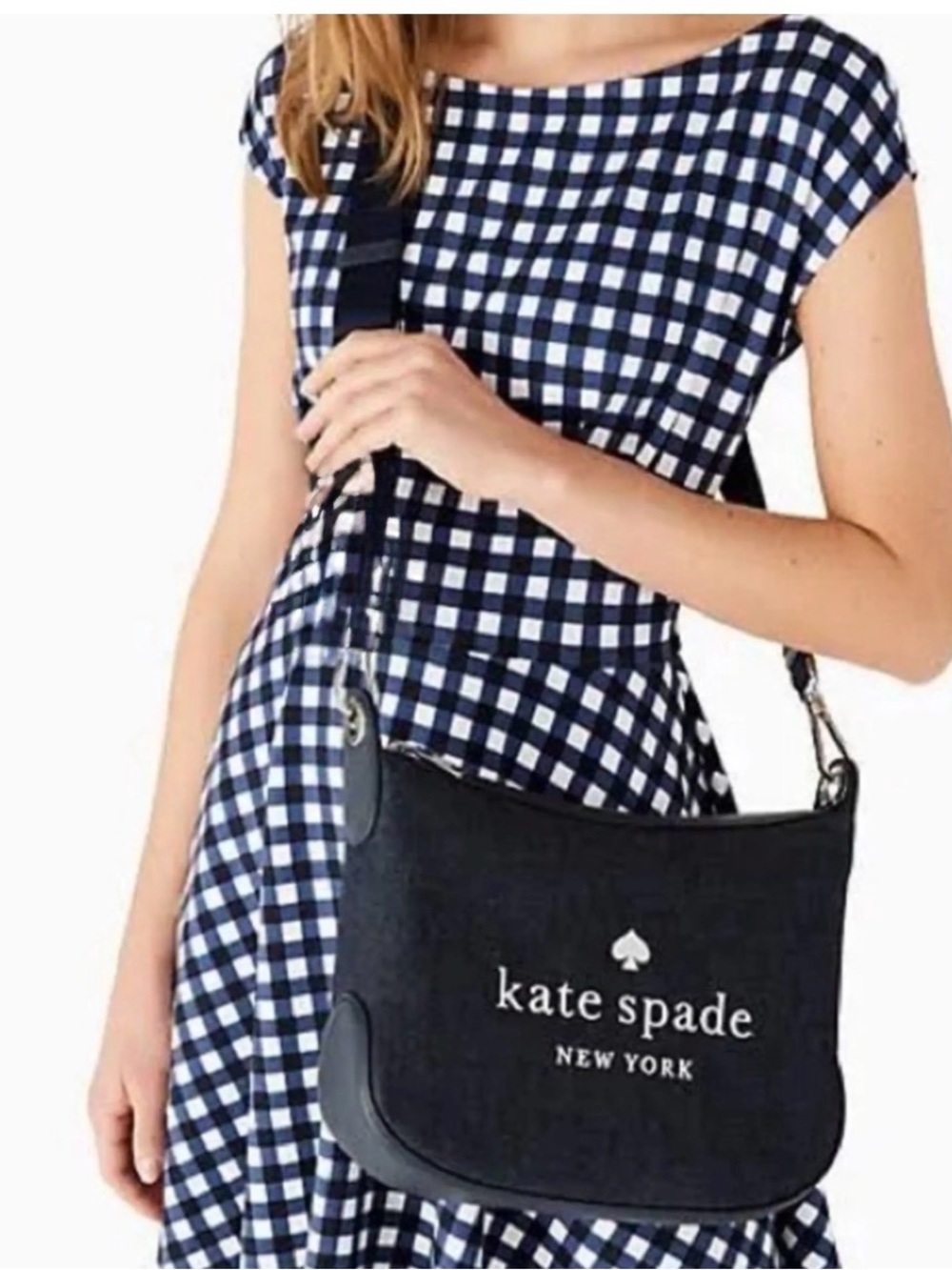 Kate Spade NWOT DENIM & Leather Embroidered Crossbody Purse handbag Navy